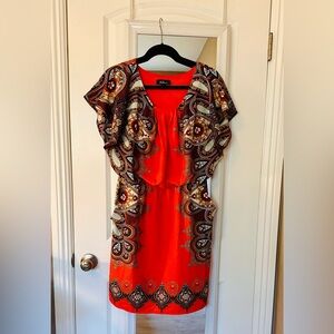 AGB Vibrant Orange and Black Paisley Dress